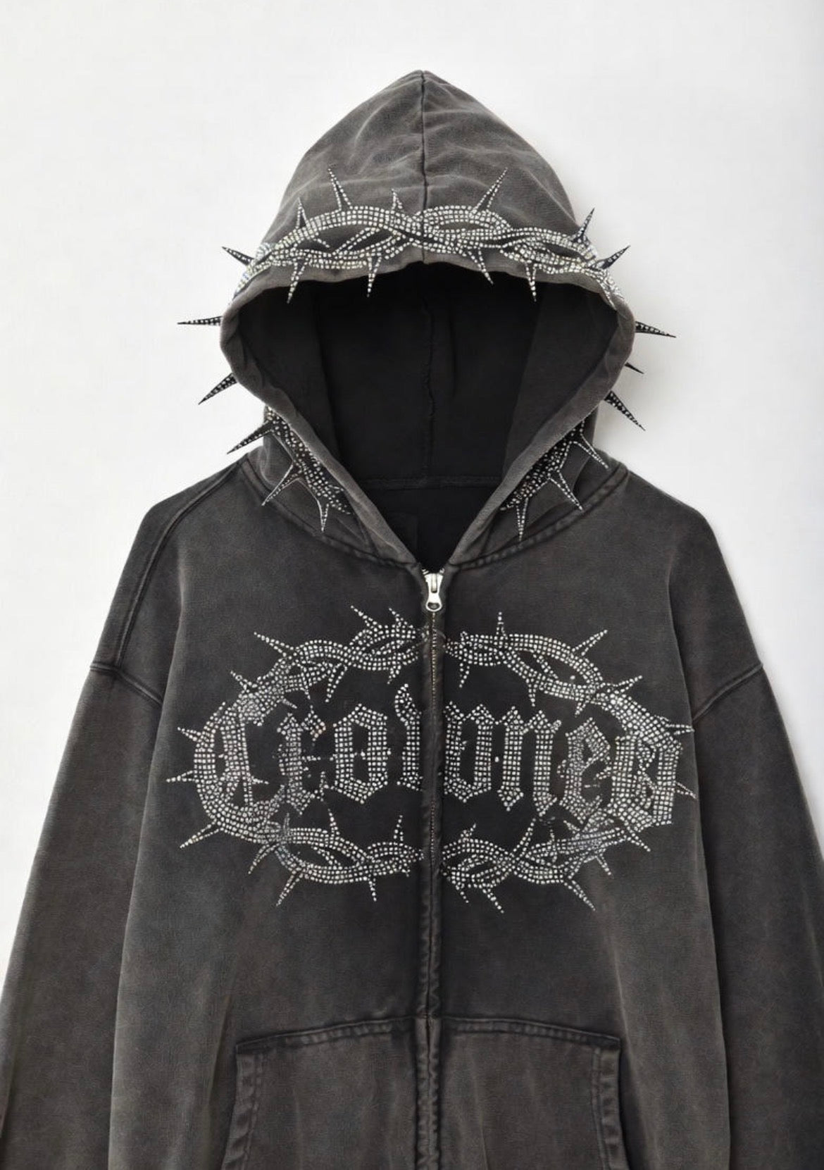 CROWNEDBYFAITH Rhinestone Zip-Up