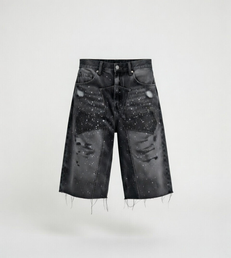 CROWNEDBYFAITH cross jean shorts