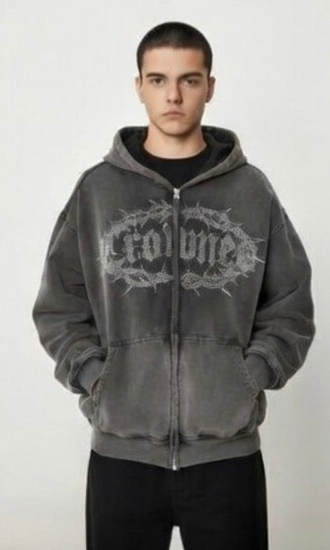 CROWNEDBYFAITH Rhinestone Zip-Up