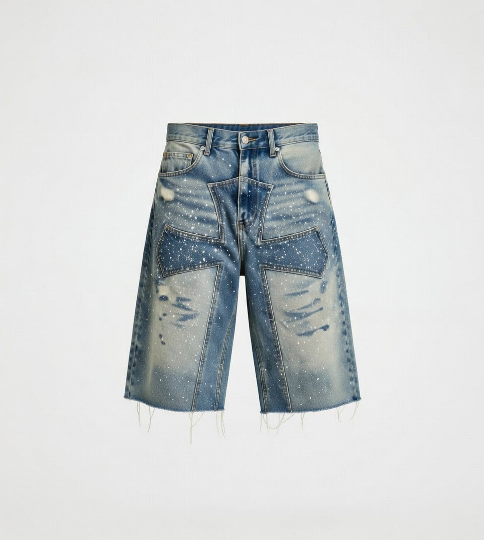 CROWNEDBYFAITH cross jean shorts
